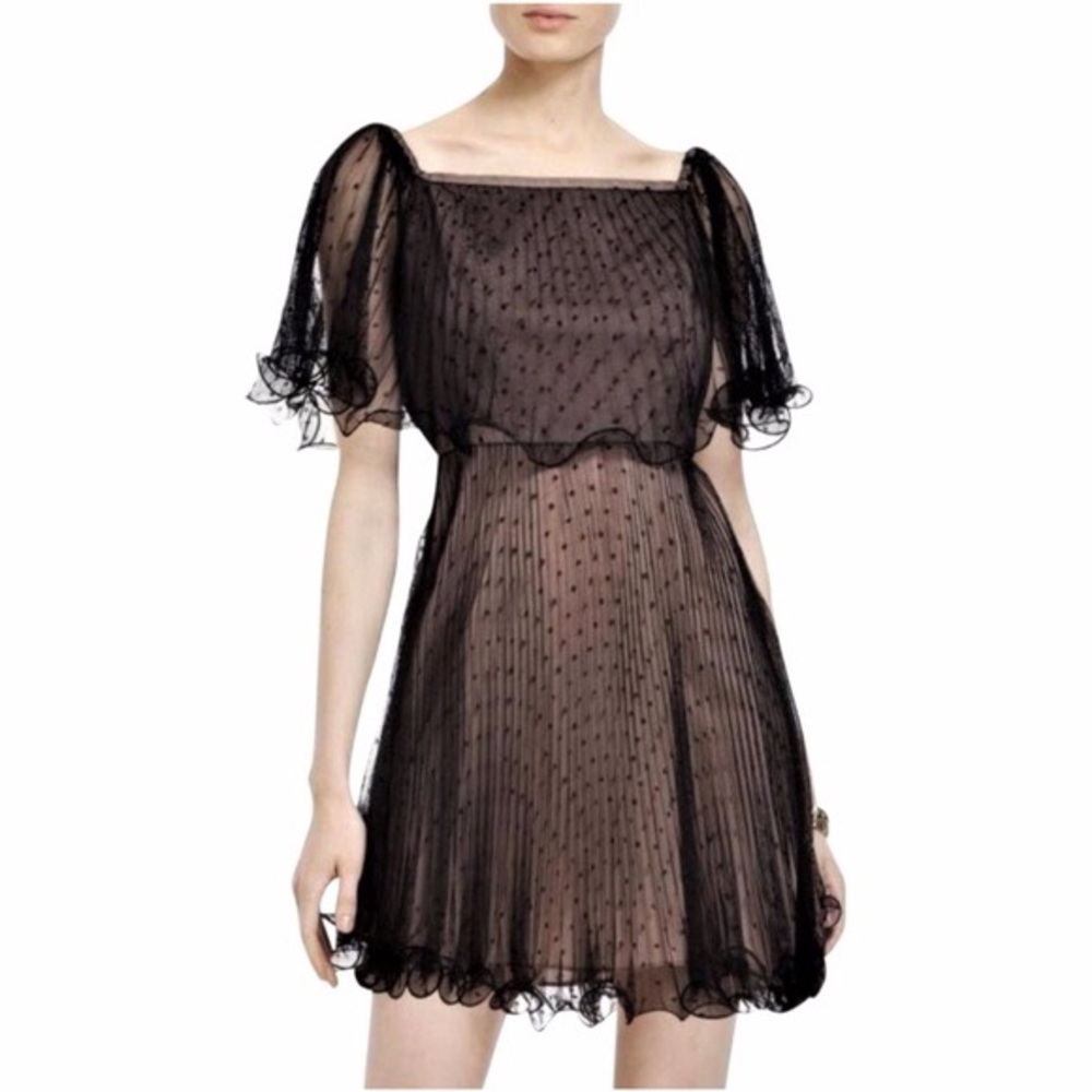 BCBG Tea Dress Black polka dot tulle off shoulder
